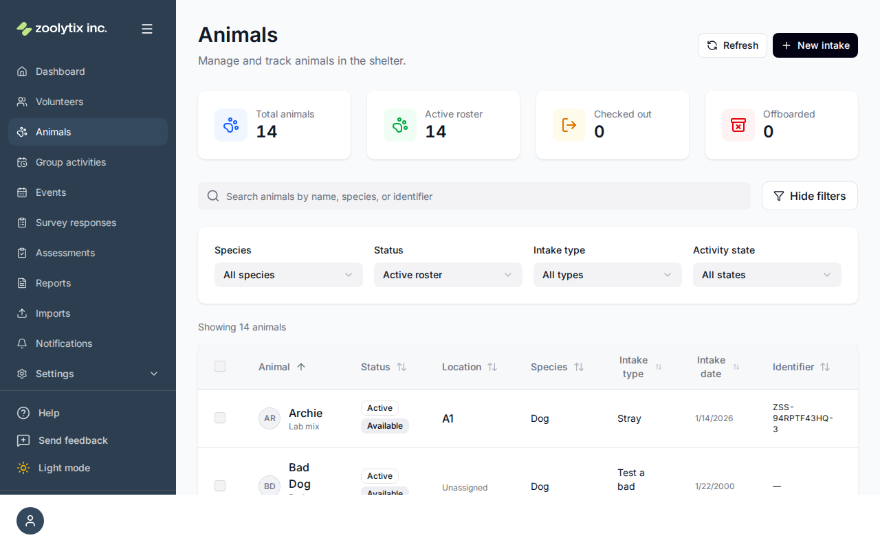 The Animals page