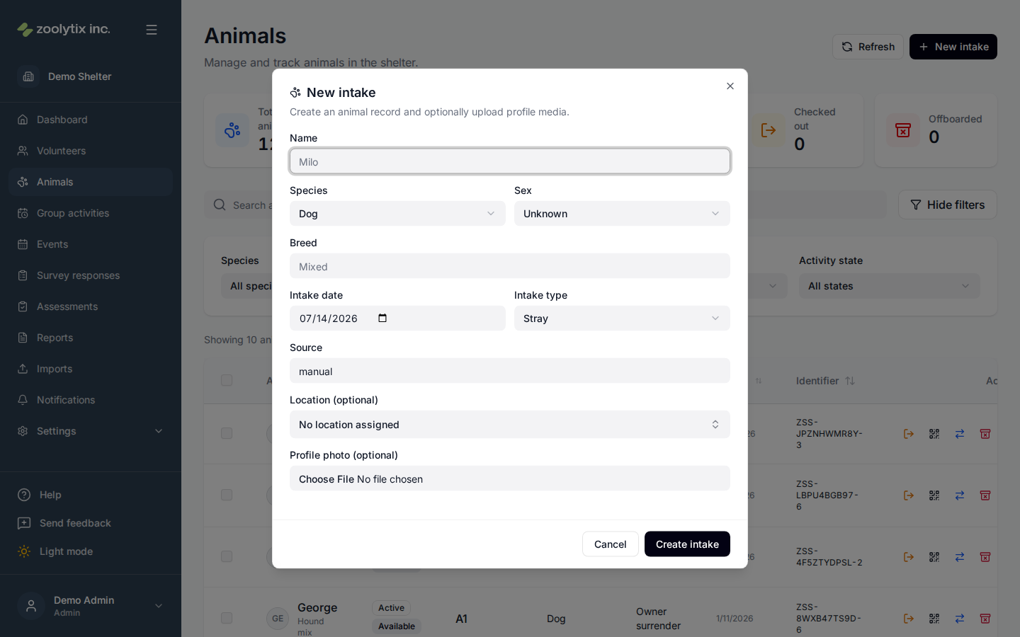 The New intake form