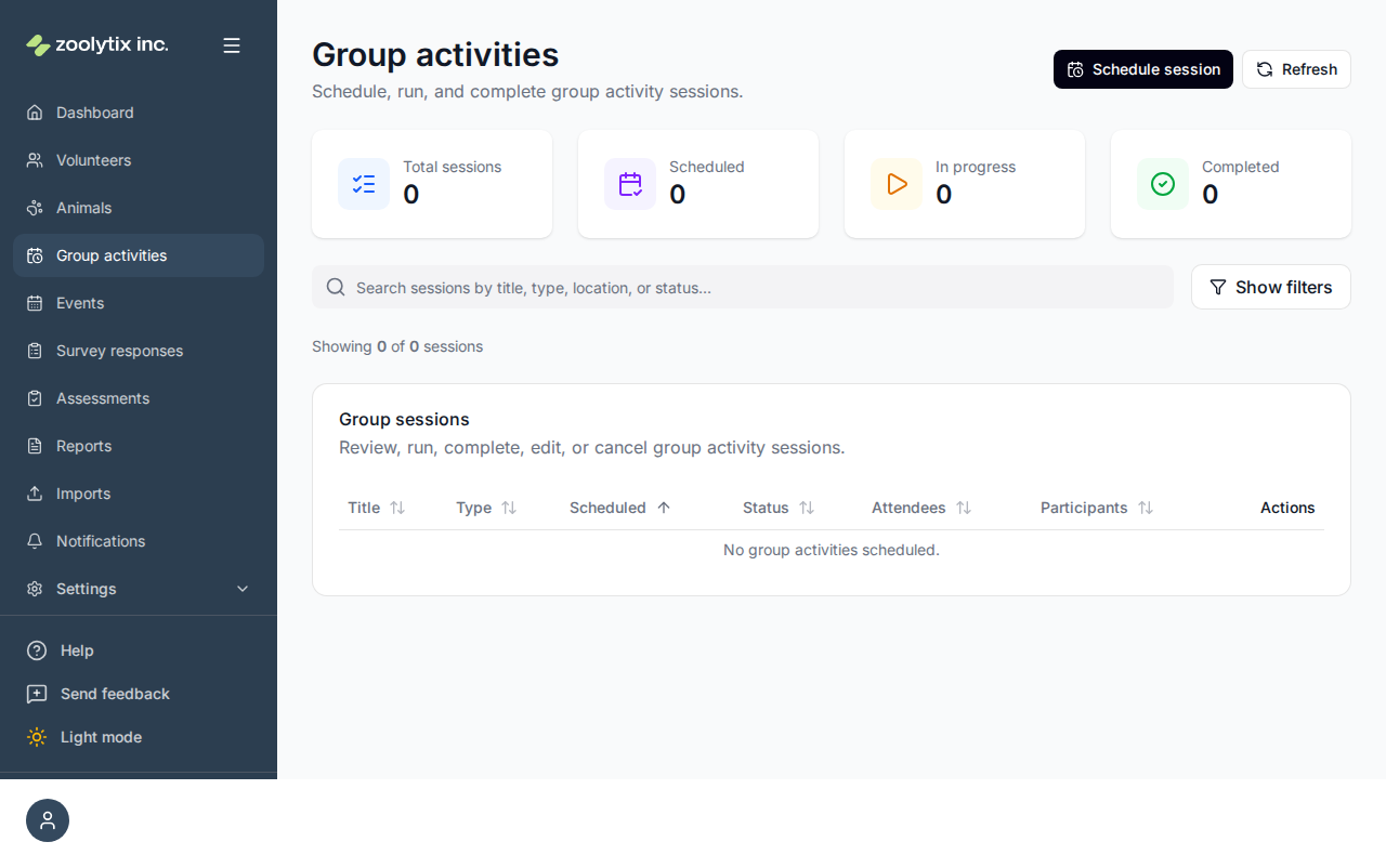 The Group activities page