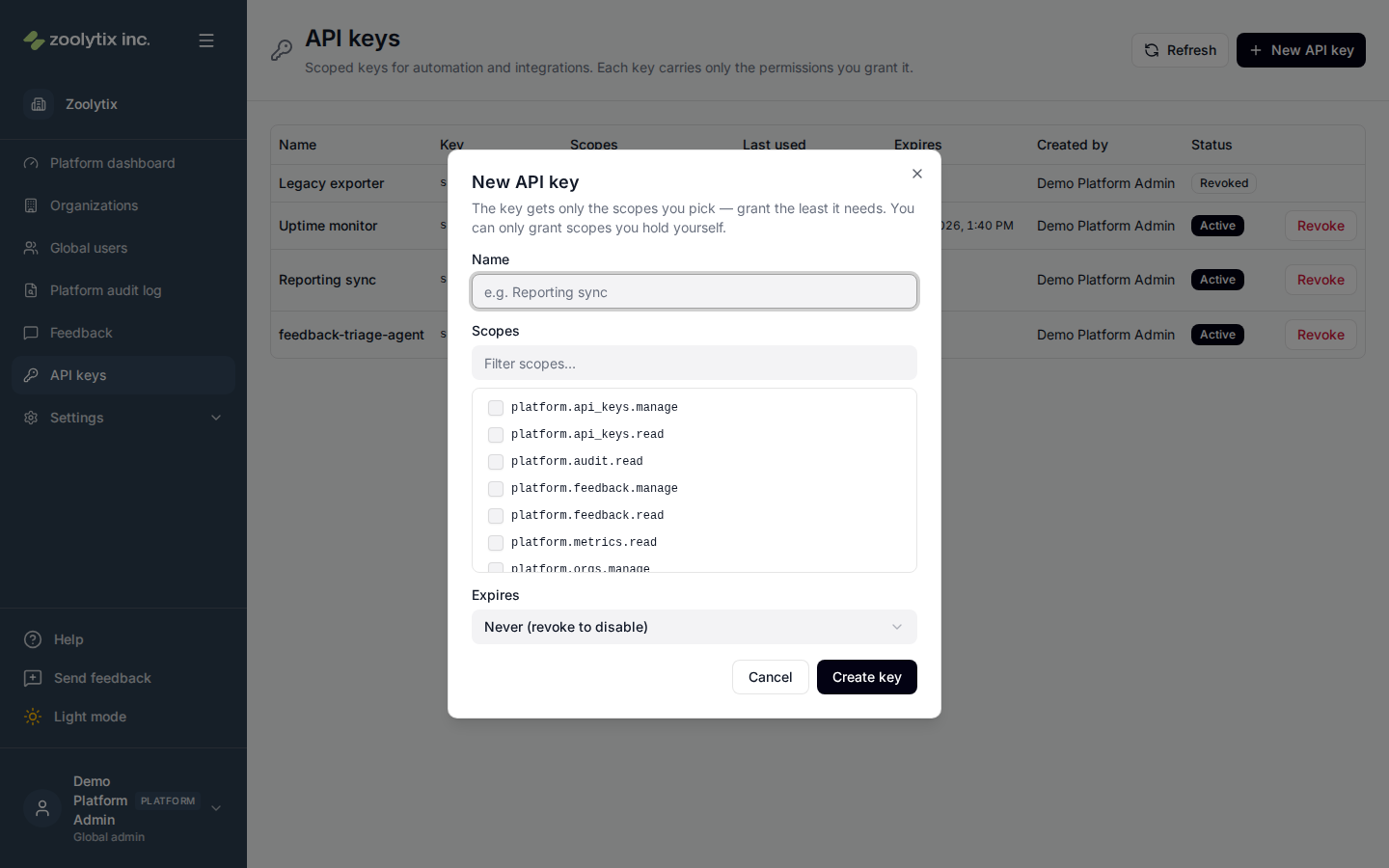 Creating an API key