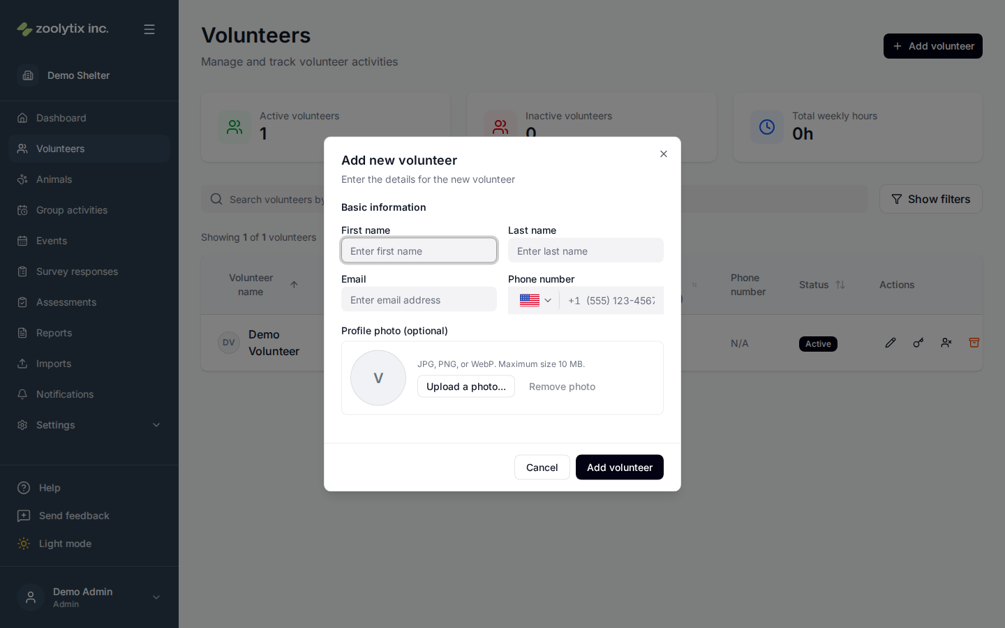 Adding a volunteer